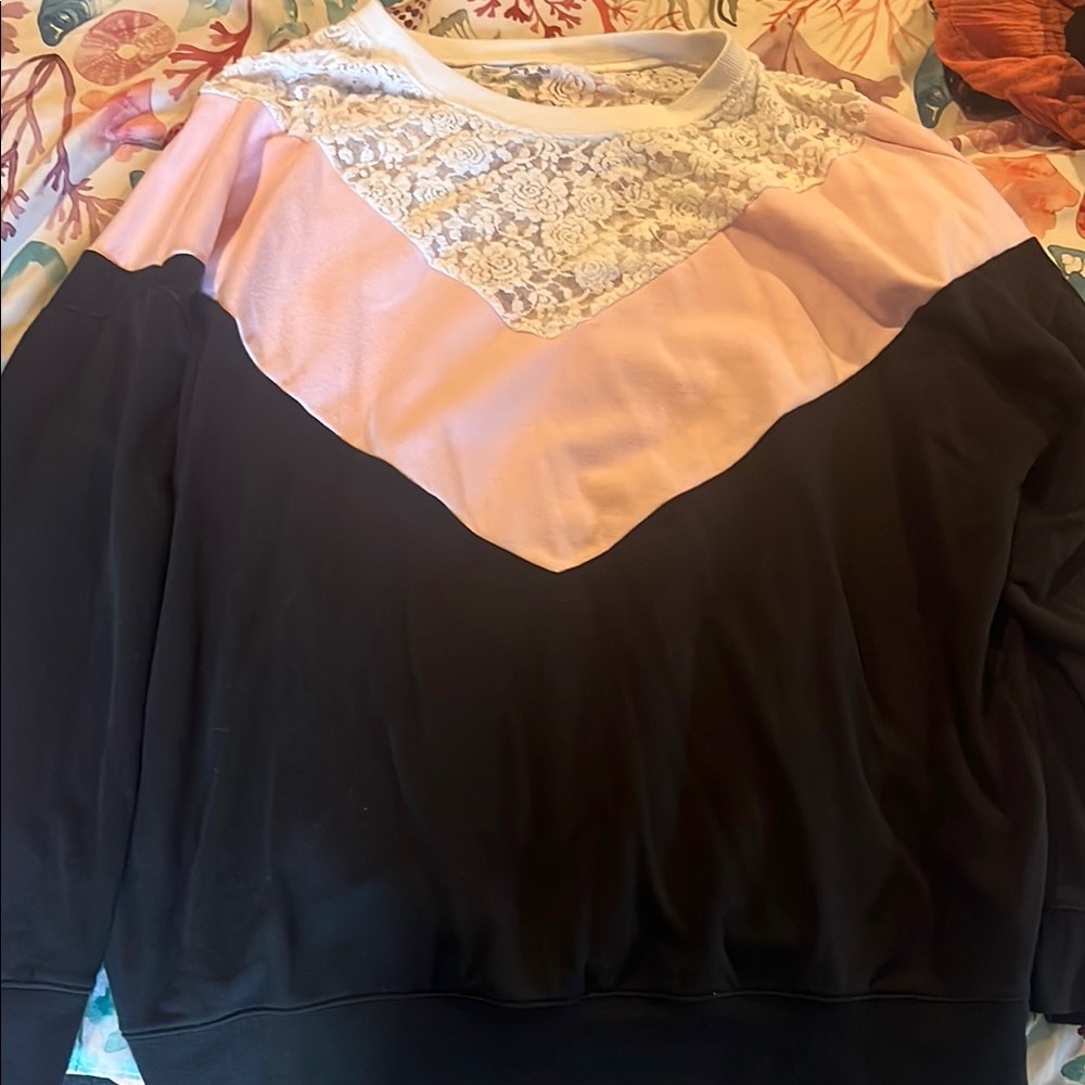 Women's Pink and Black Lace Top